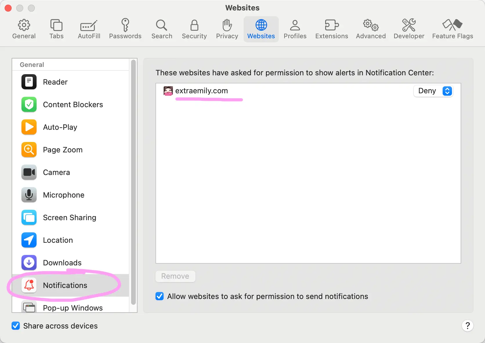 Find Notifications Tab